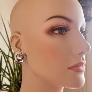 Vintage Silver Tone Heart Stud Earrings Modern Design